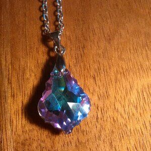 Mystic Color Crystal Baroque Brass Pendant Stainless Steel Necklace